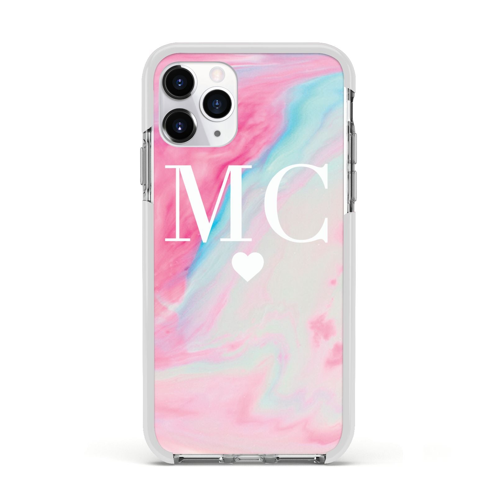 Personalised Pastel Marble Initials Apple iPhone 11 Pro in Silver with White Impact Case