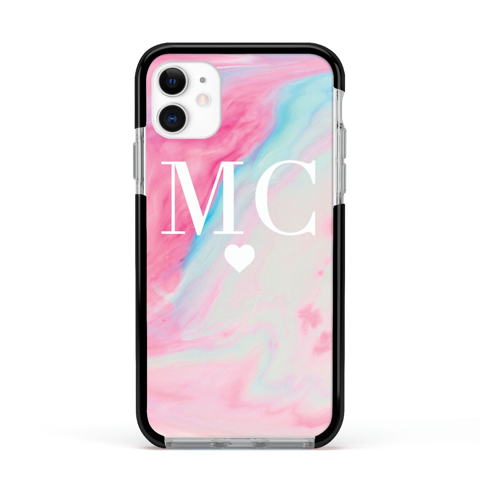 Personalised Pastel Marble Initials Apple iPhone 11 in White with Black Impact Case