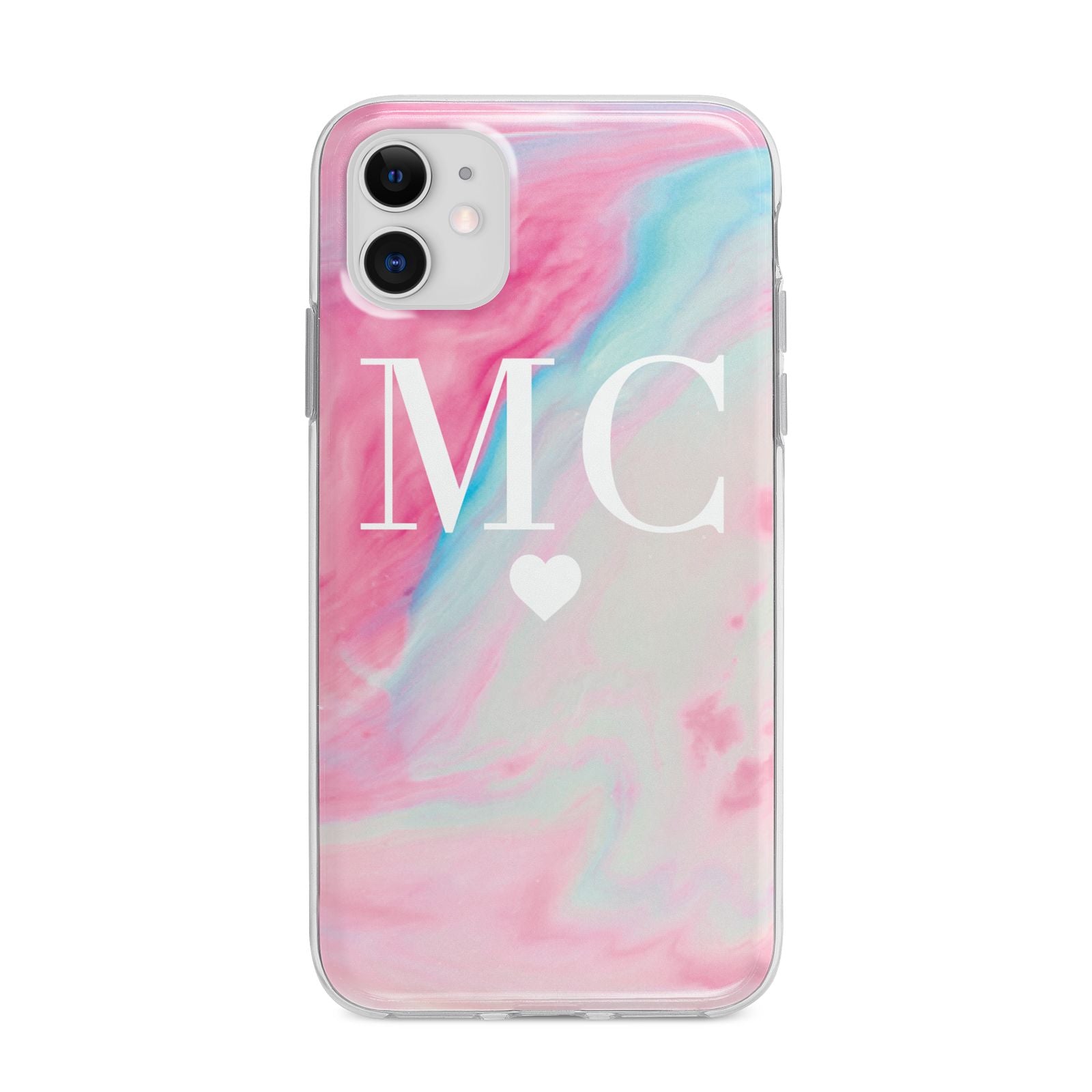 Personalised Pastel Marble Initials Apple iPhone 11 in White with Bumper Case