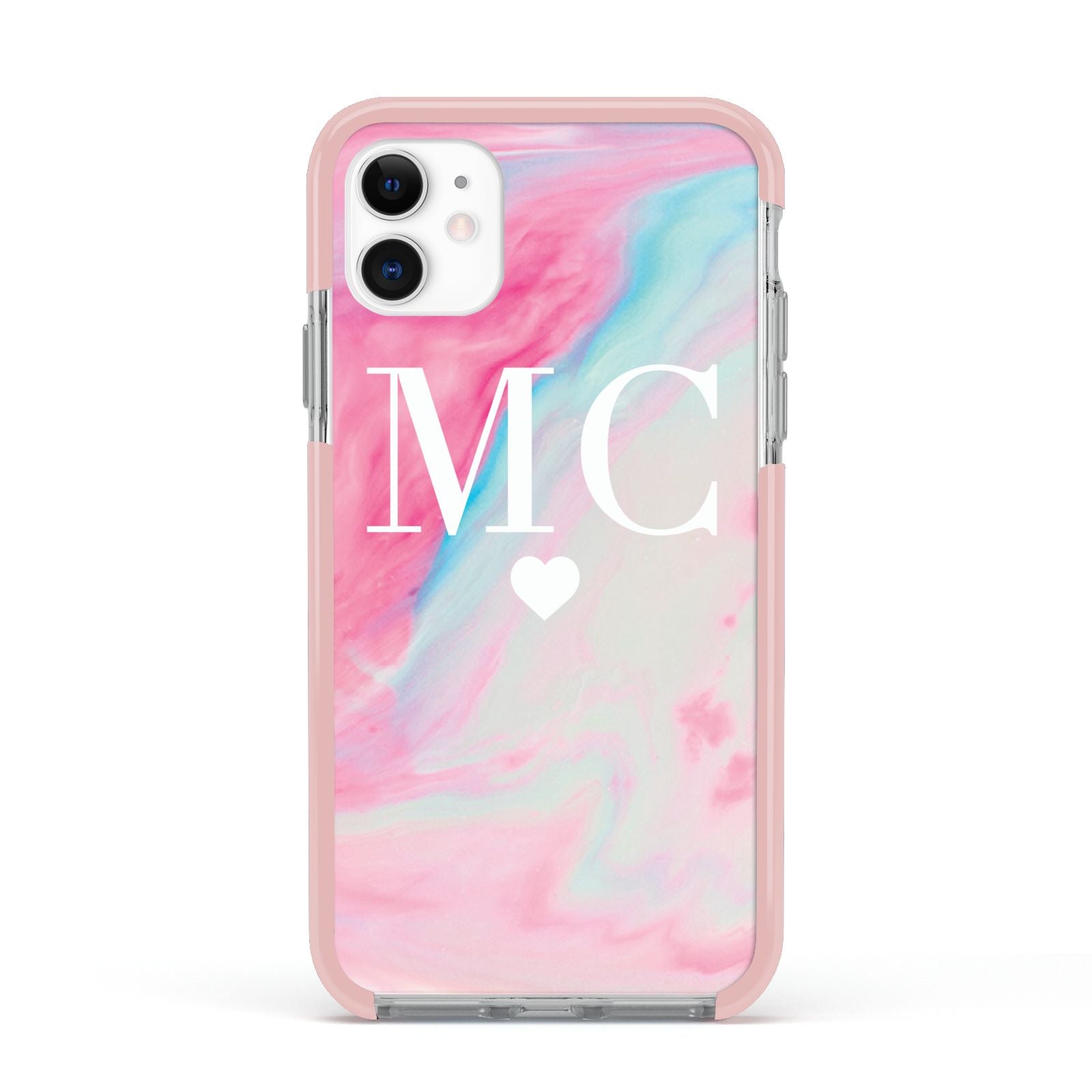 Personalised Pastel Marble Initials Apple iPhone 11 in White with Pink Impact Case