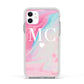Personalised Pastel Marble Initials Apple iPhone 11 in White with White Impact Case