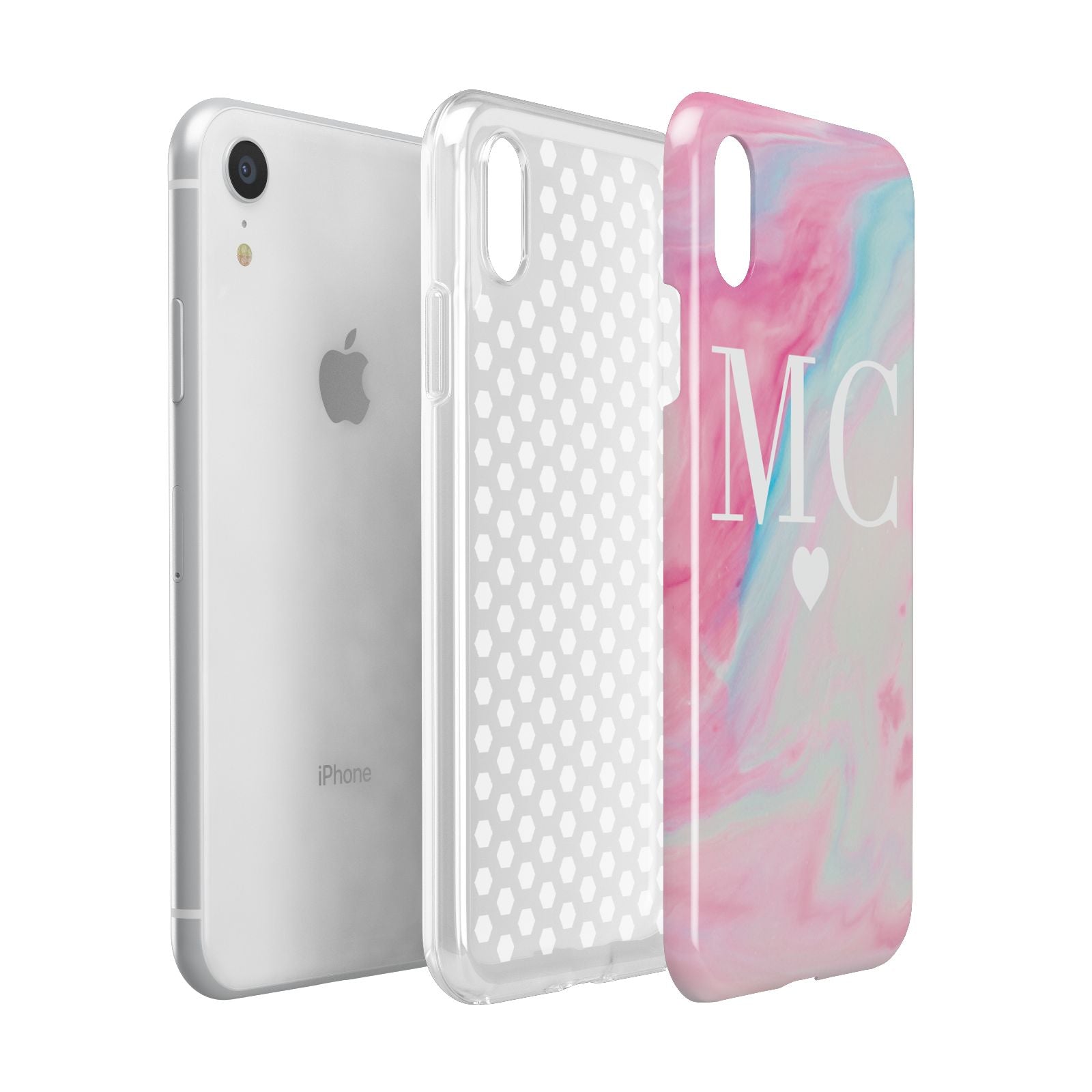 Personalised Pastel Marble Initials Apple iPhone XR White 3D Tough Case Expanded view