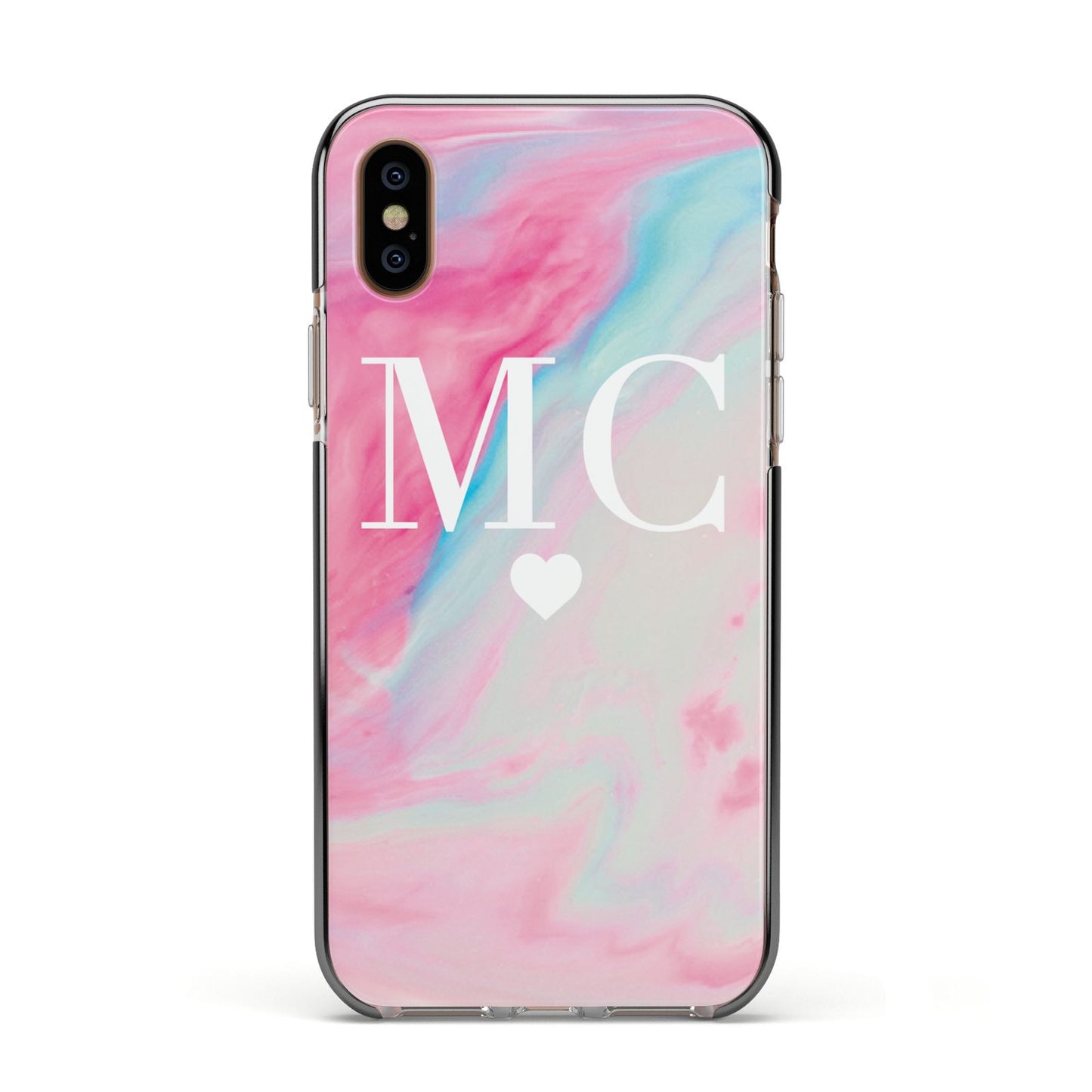 Personalised Pastel Marble Initials Apple iPhone Xs Impact Case Black Edge on Gold Phone