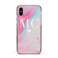 Personalised Pastel Marble Initials Apple iPhone Xs Impact Case Black Edge on Silver Phone