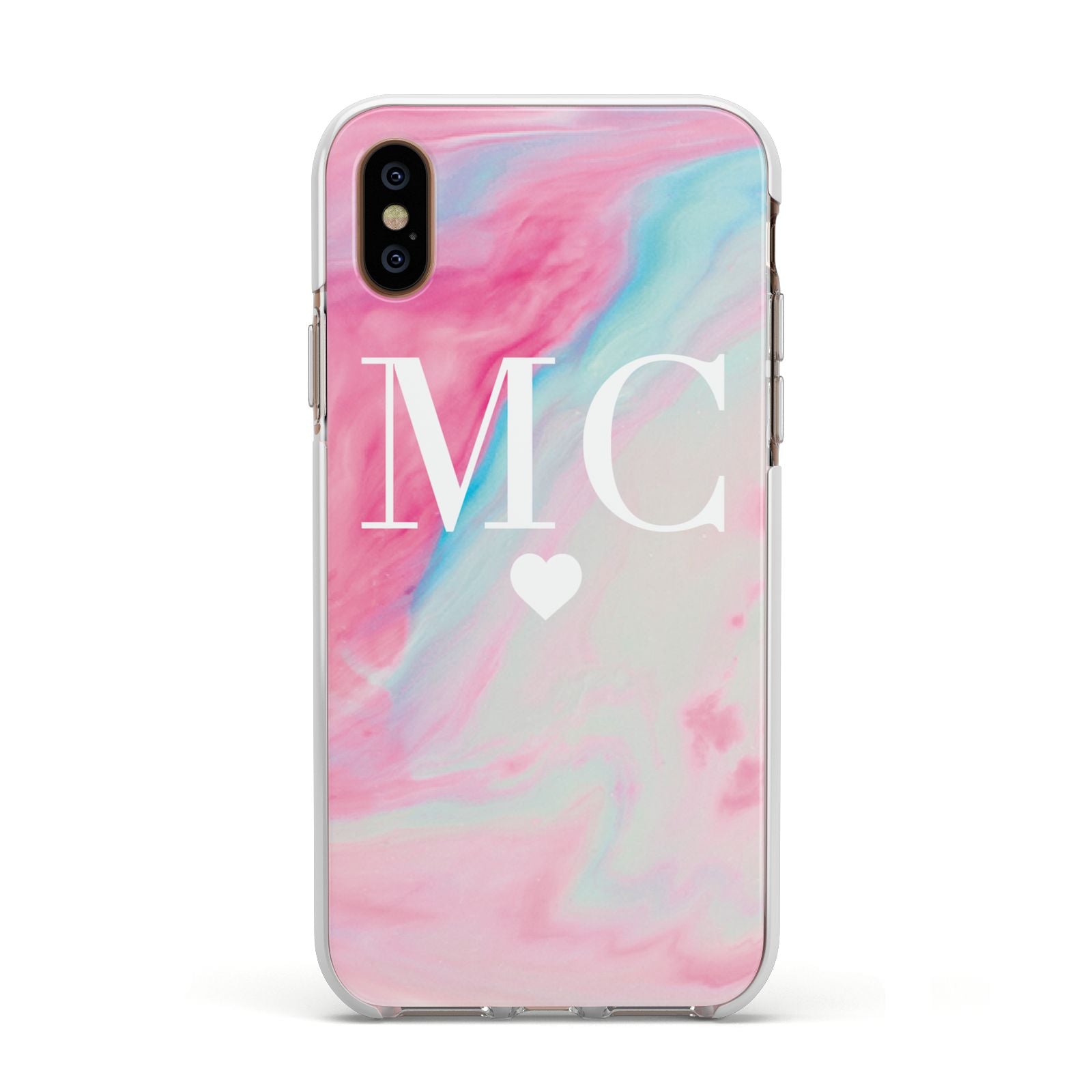 Personalised Pastel Marble Initials Apple iPhone Xs Impact Case White Edge on Gold Phone