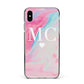 Personalised Pastel Marble Initials Apple iPhone Xs Max Impact Case Black Edge on Silver Phone