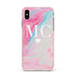 Personalised Pastel Marble Initials Apple iPhone Xs Max Impact Case Pink Edge on Gold Phone
