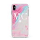 Personalised Pastel Marble Initials Apple iPhone Xs Max Impact Case White Edge on Black Phone