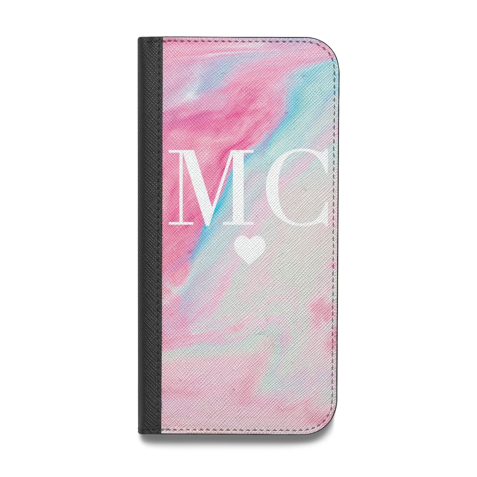 Personalised Pastel Marble Initials Vegan Leather Flip iPhone Case