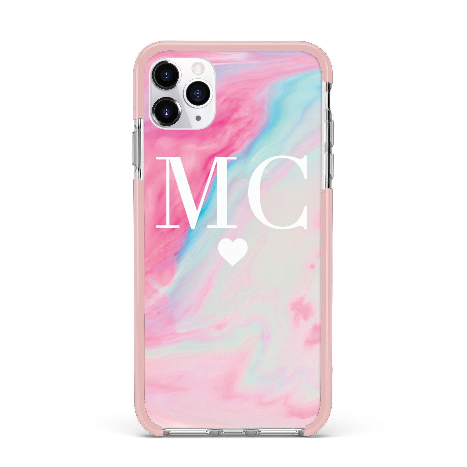 Personalised Pastel Marble Initials iPhone 11 Pro Max Impact Pink Edge Case