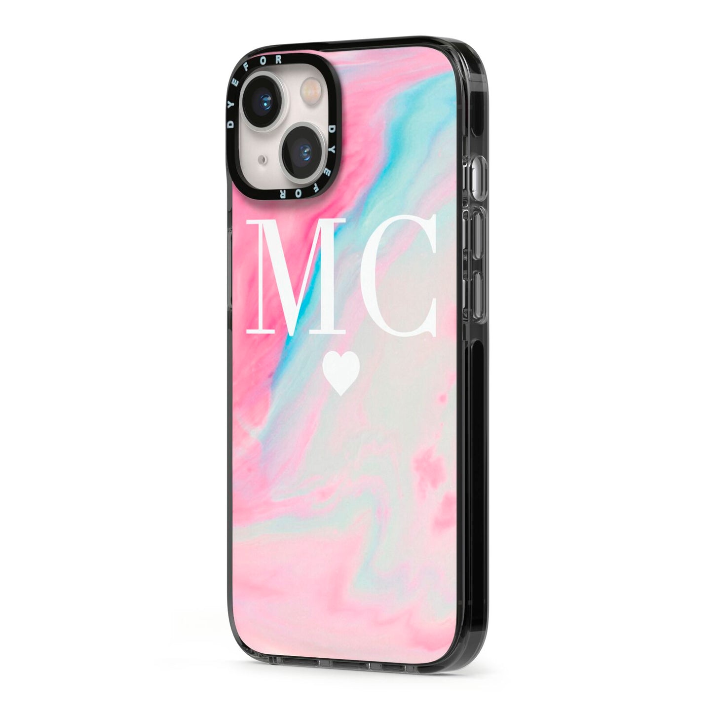 Personalised Pastel Marble Initials iPhone 13 Black Impact Case Side Angle on Silver phone