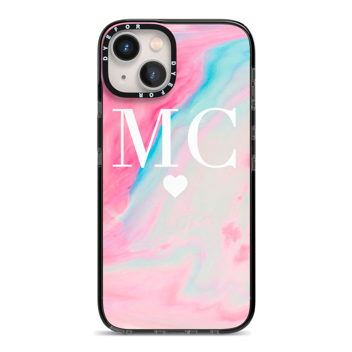 Personalised Pastel Marble Initials iPhone 13 Black Impact Case on Silver phone