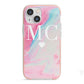Personalised Pastel Marble Initials iPhone 13 Mini TPU Impact Case with Pink Edges