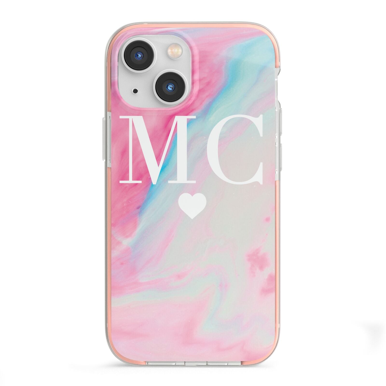 Personalised Pastel Marble Initials iPhone 13 Mini TPU Impact Case with Pink Edges