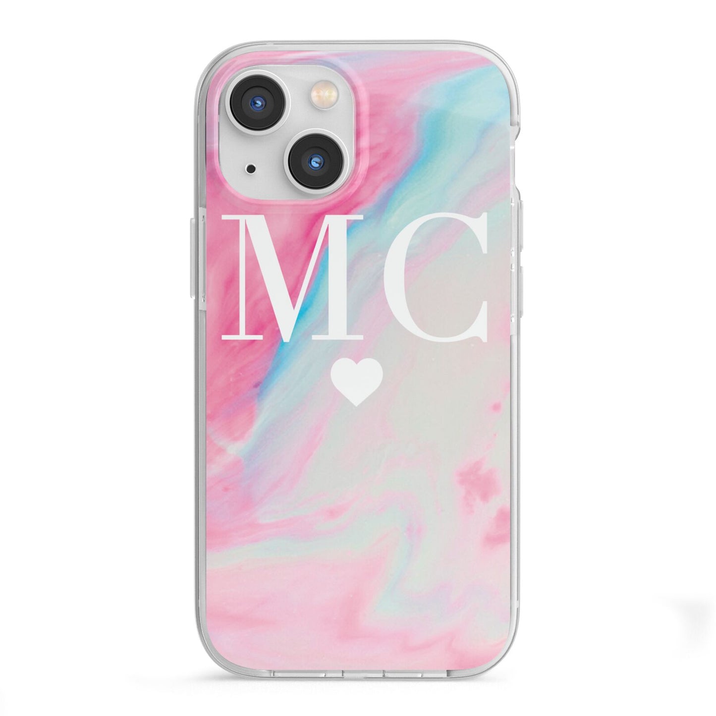 Personalised Pastel Marble Initials iPhone 13 Mini TPU Impact Case with White Edges