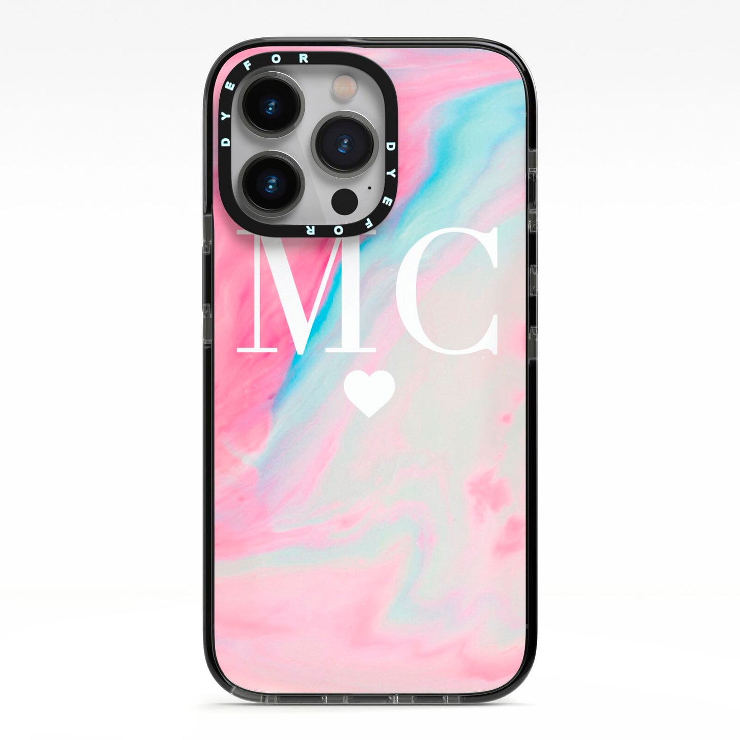 Personalised Pastel Marble Initials iPhone 13 Pro Black Impact Case on Silver phone