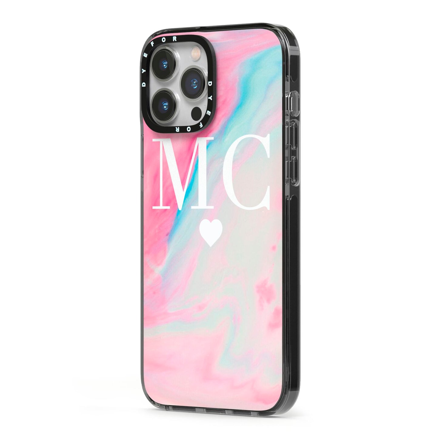 Personalised Pastel Marble Initials iPhone 13 Pro Max Black Impact Case Side Angle on Silver phone