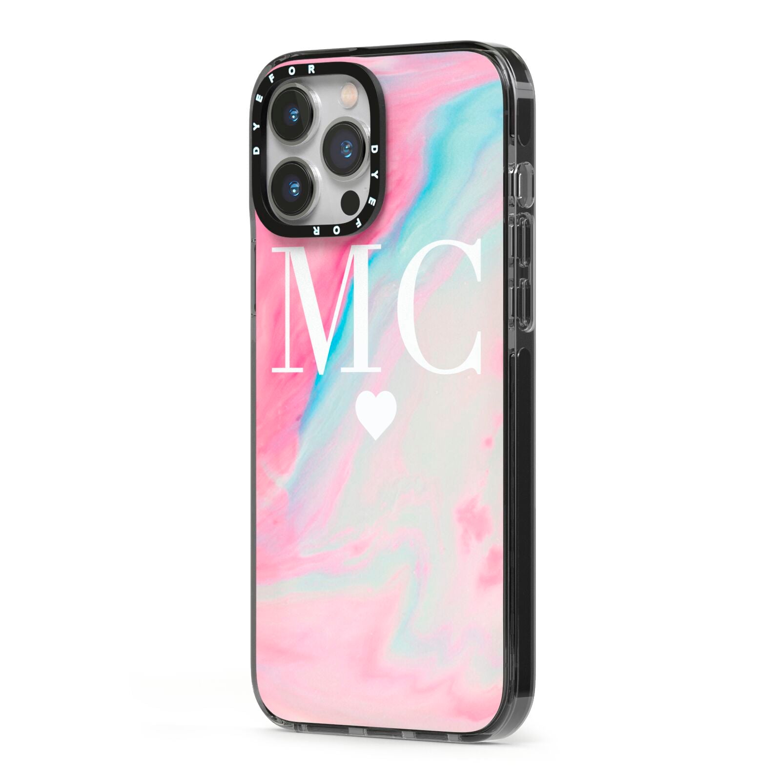 Personalised Pastel Marble Initials iPhone 13 Pro Max Black Impact Case Side Angle on Silver phone