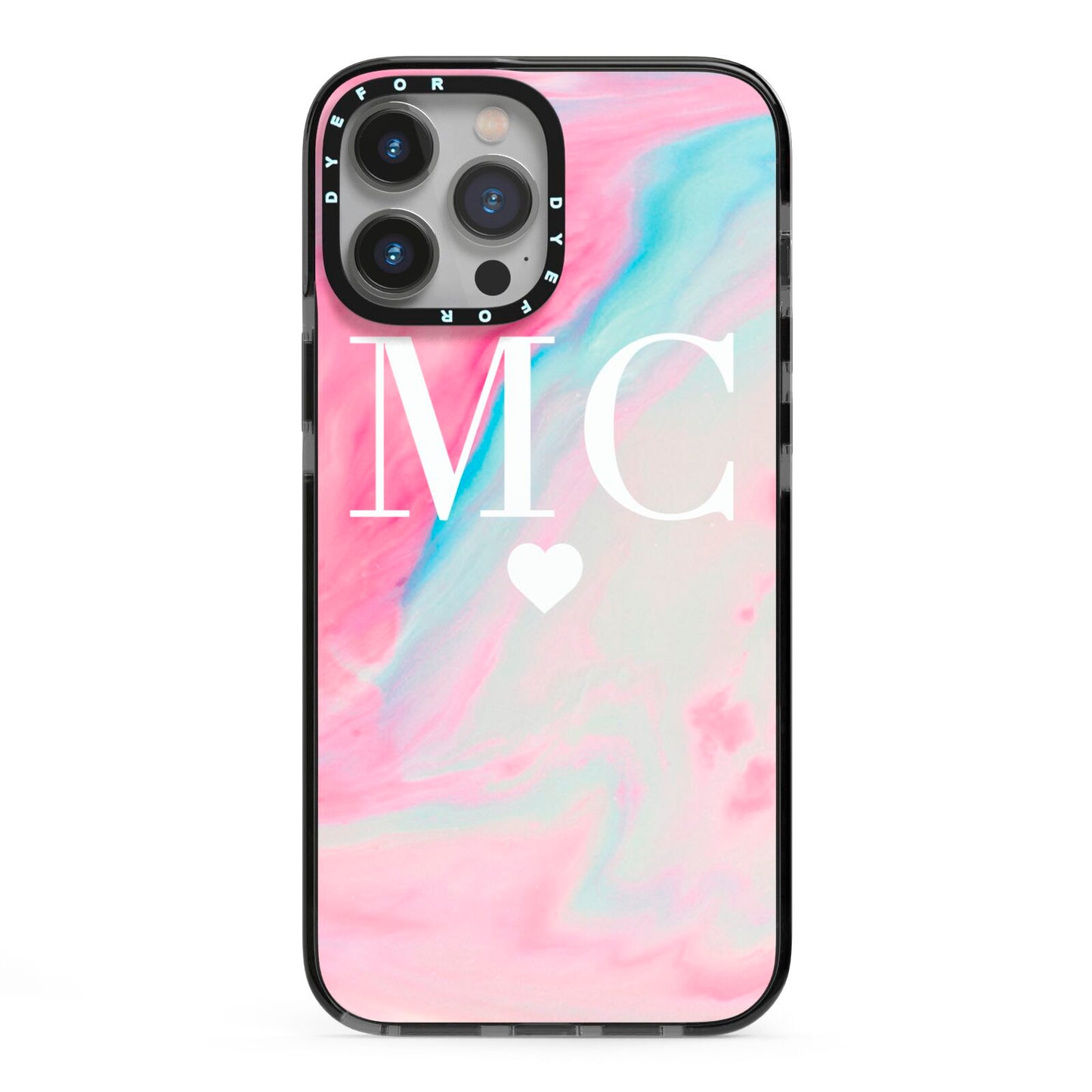 Personalised Pastel Marble Initials iPhone 13 Pro Max Black Impact Case on Silver phone