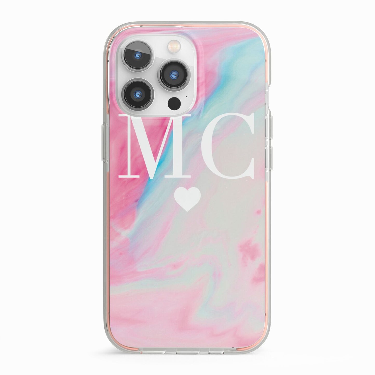 Personalised Pastel Marble Initials iPhone 13 Pro TPU Impact Case with Pink Edges