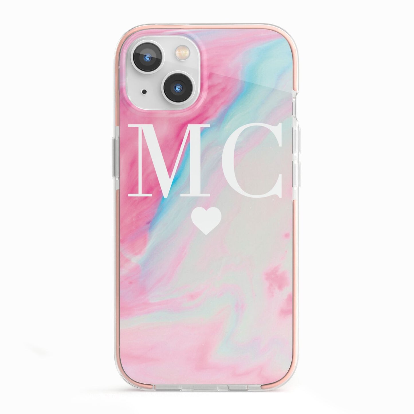 Personalised Pastel Marble Initials iPhone 13 TPU Impact Case with Pink Edges
