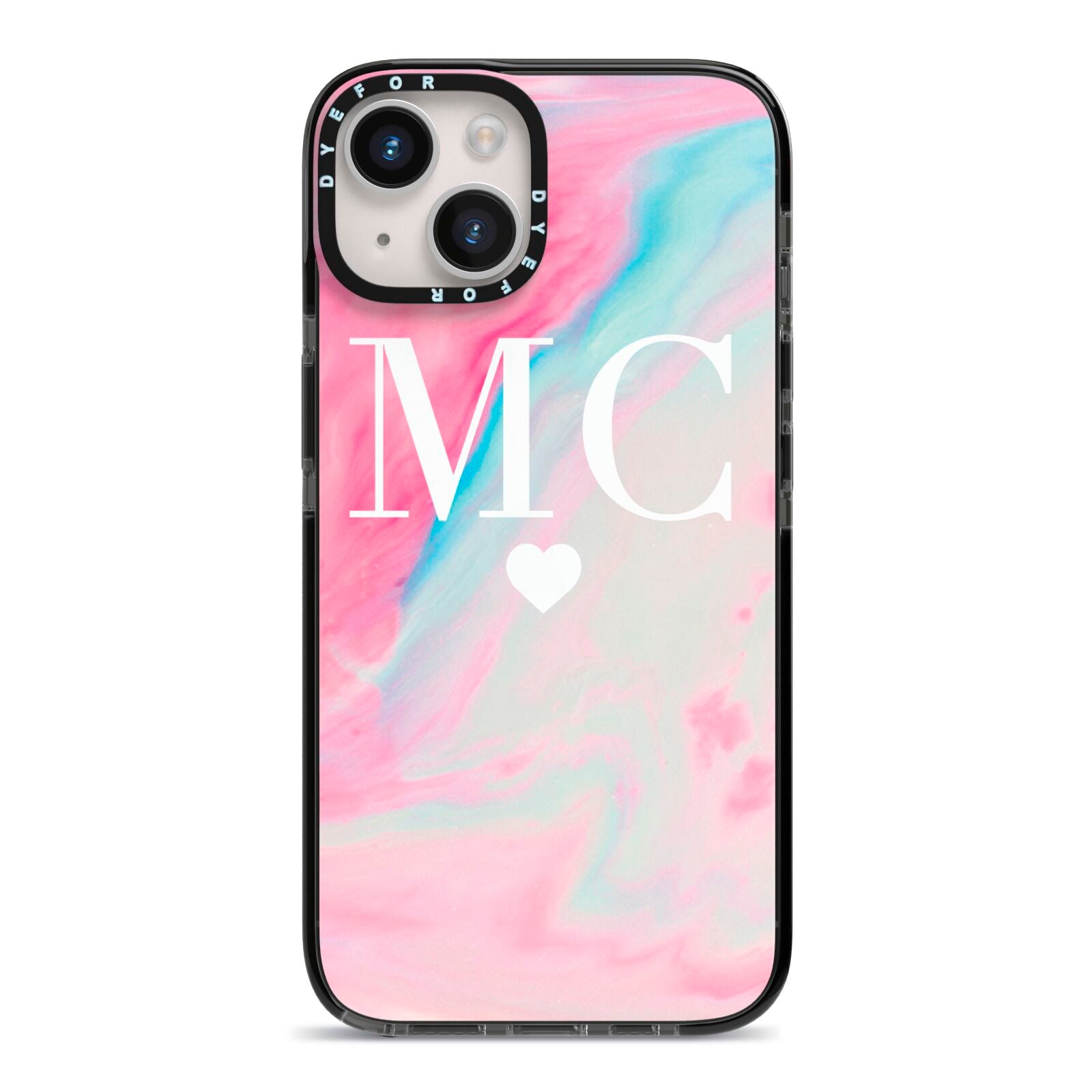 Personalised Pastel Marble Initials iPhone 14 Black Impact Case on Silver phone