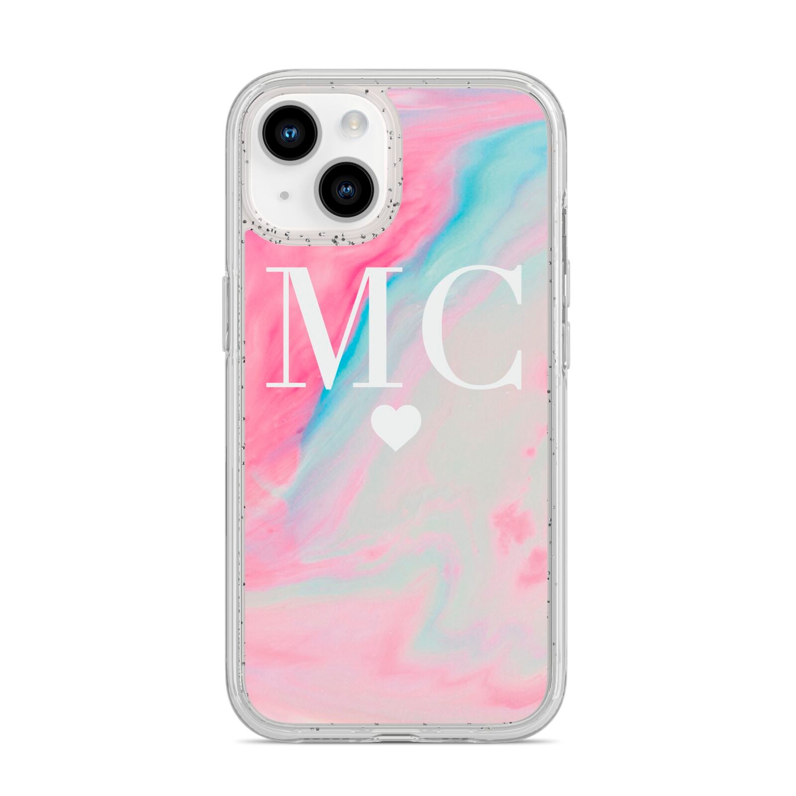 Personalised Pastel Marble Initials iPhone 14 Glitter Tough Case Starlight