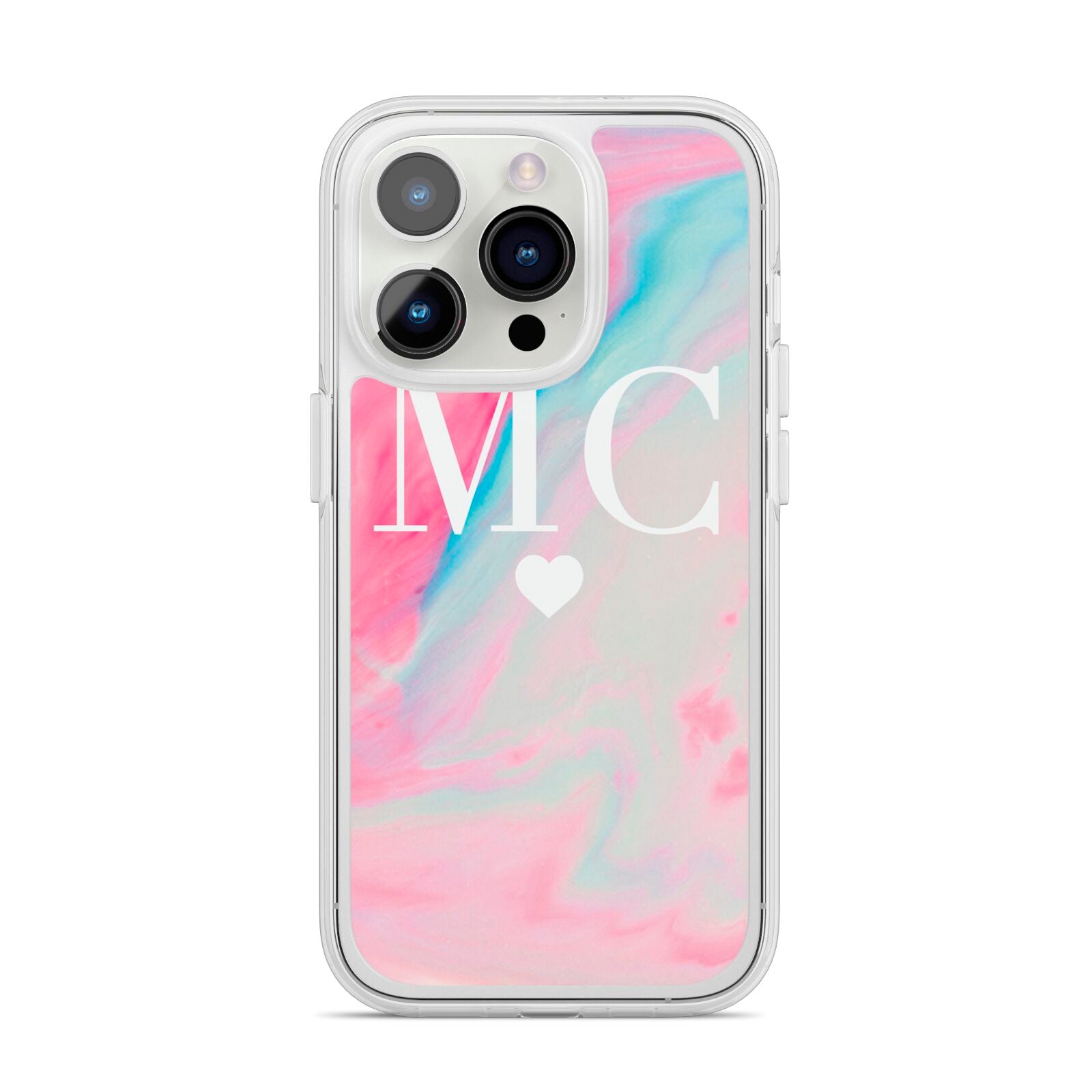 Personalised Pastel Marble Initials iPhone 14 Pro Clear Tough Case Silver