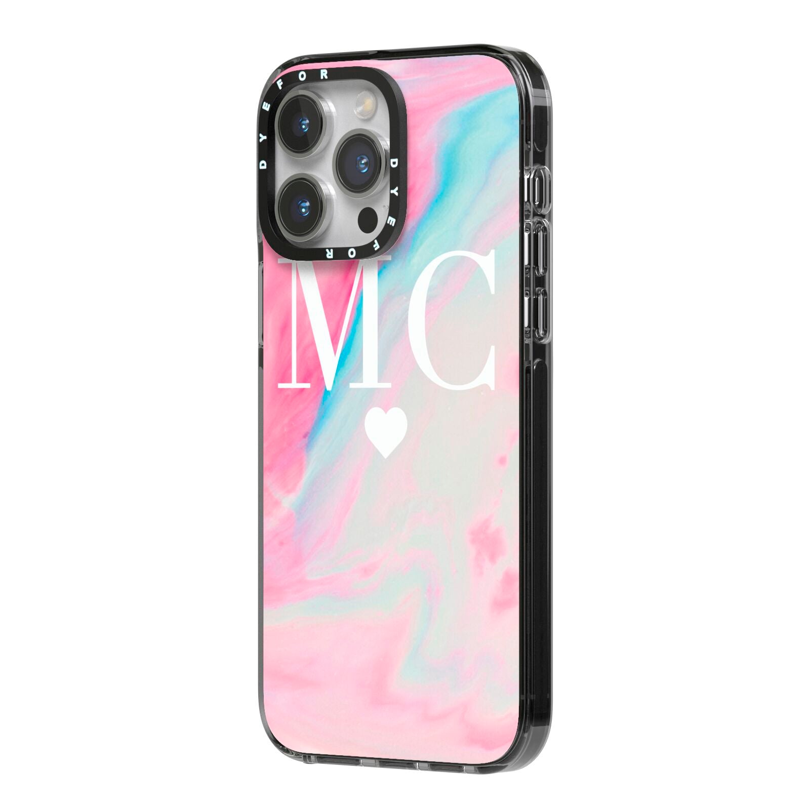 Personalised Pastel Marble Initials iPhone 14 Pro Max Black Impact Case Side Angle on Silver phone