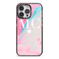 Personalised Pastel Marble Initials iPhone 14 Pro Max Black Impact Case on Silver phone
