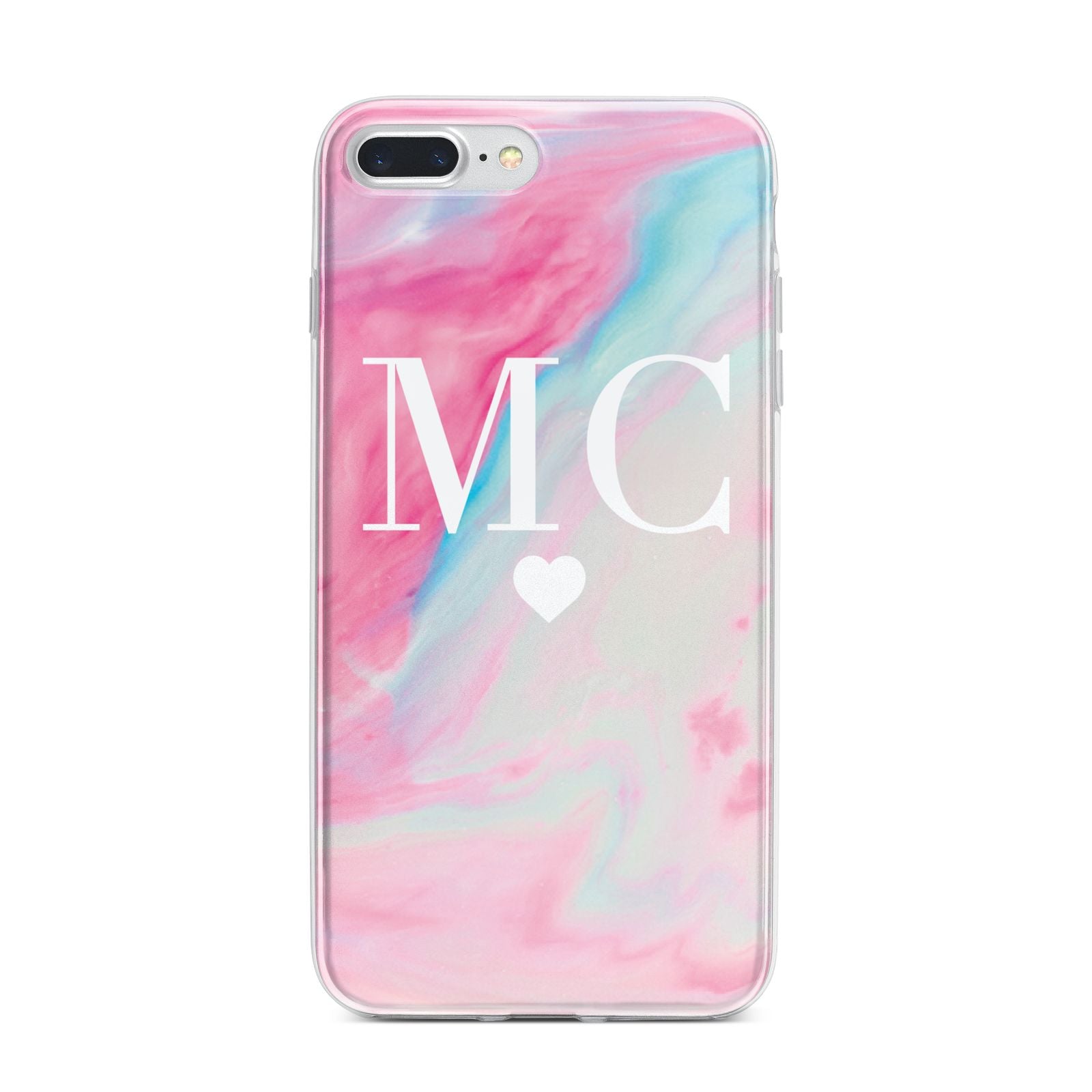 Personalised Pastel Marble Initials iPhone 7 Plus Bumper Case on Silver iPhone