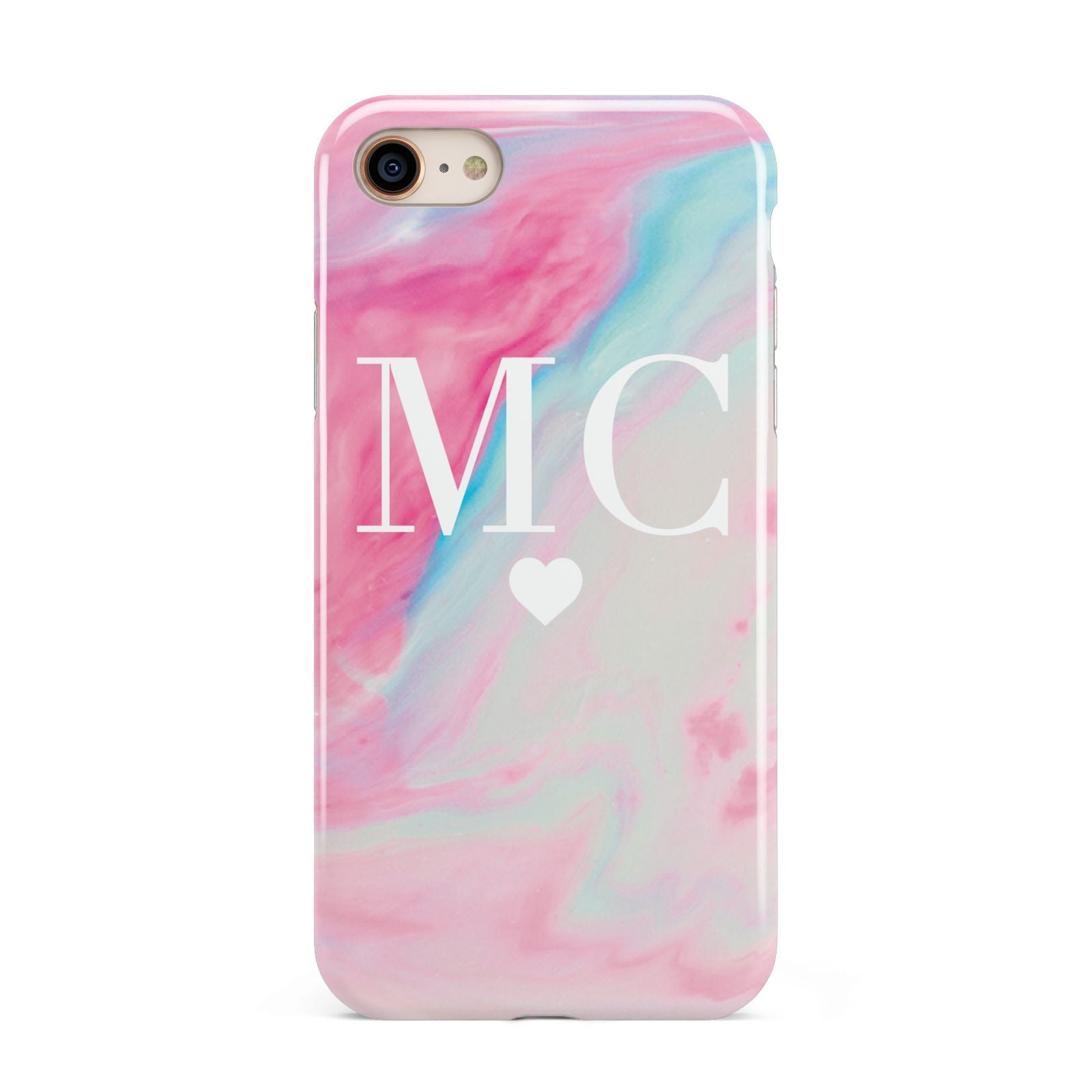 Personalised Pastel Marble Initials iPhone 8 3D Tough Case on Gold Phone