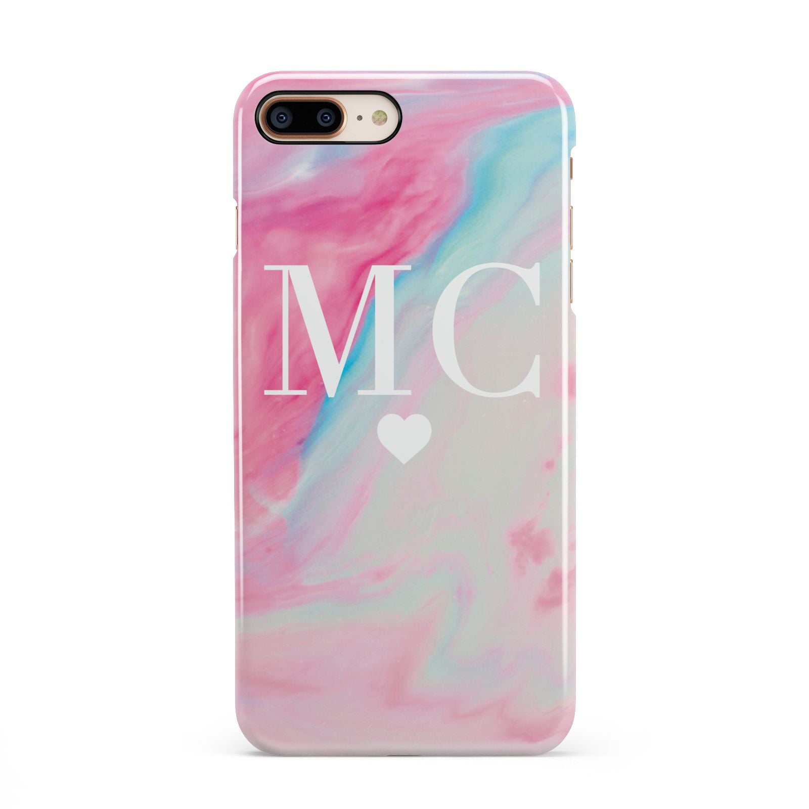 Personalised Pastel Marble Initials iPhone 8 Plus 3D Snap Case on Gold Phone