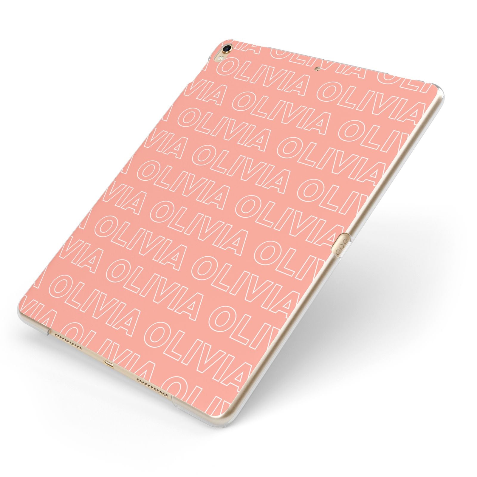 Personalised Peach Name Apple iPad Case on Gold iPad Side View