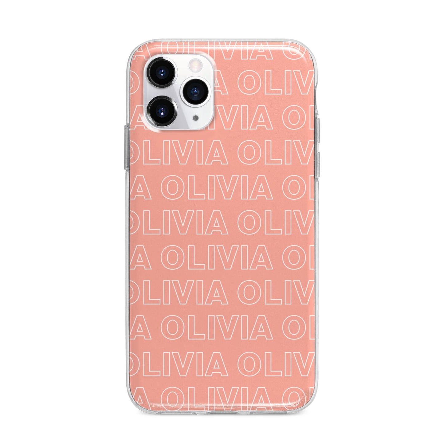 Personalised Peach Name Apple iPhone 11 Pro Max in Silver with Bumper Case