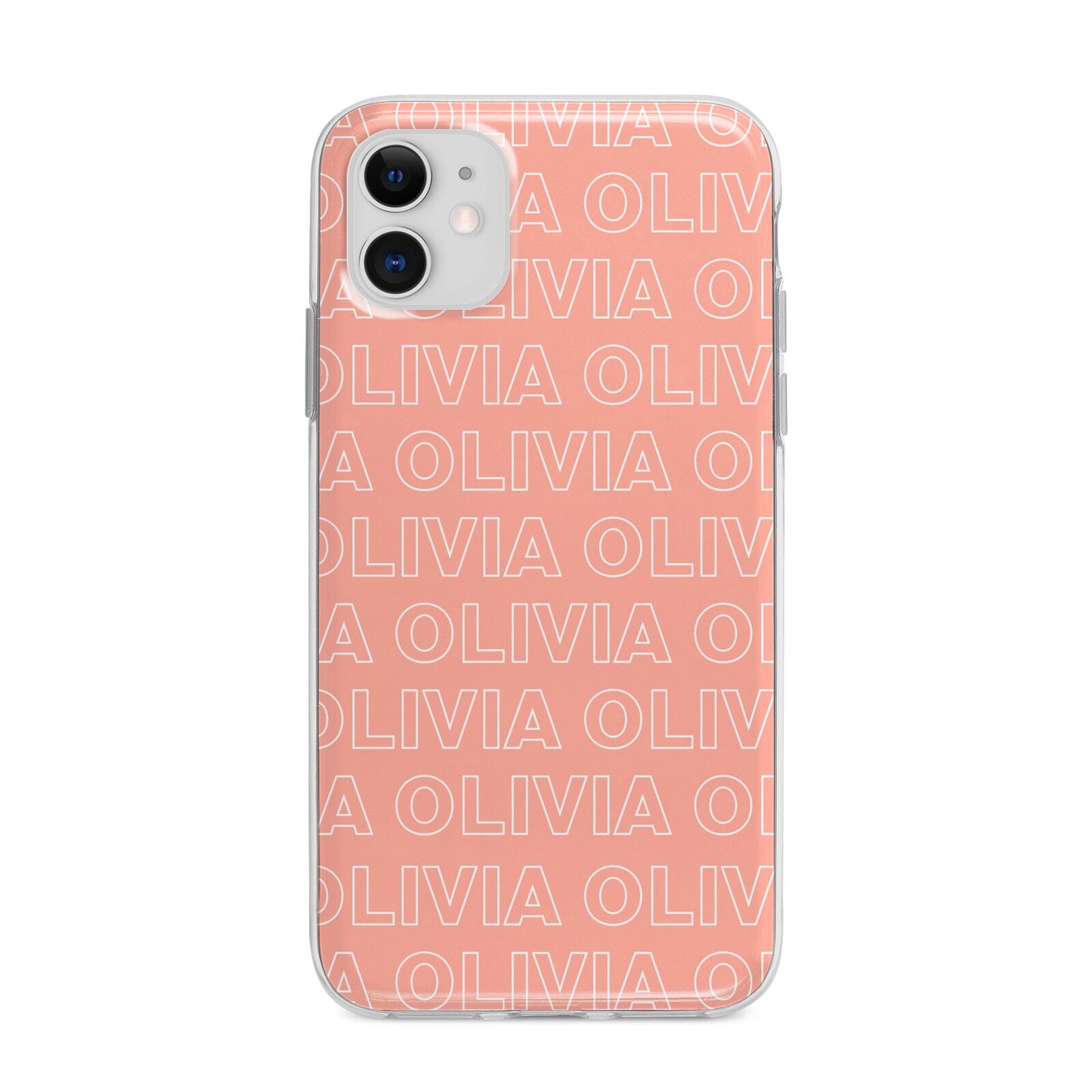 Personalised Peach Name Apple iPhone 11 in White with Bumper Case
