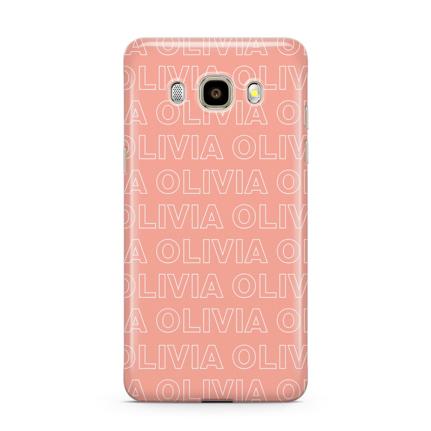 Personalised Peach Name Samsung Galaxy J7 2016 Case on gold phone