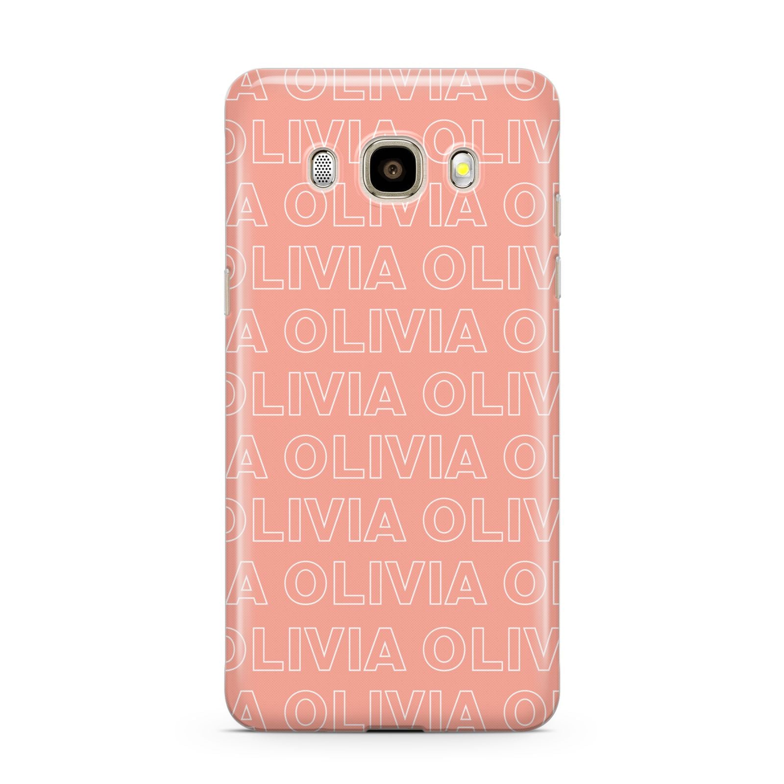 Personalised Peach Name Samsung Galaxy J7 2016 Case on gold phone