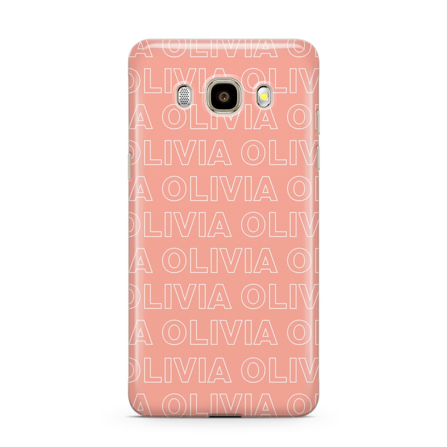 Personalised Peach Name Samsung Galaxy J7 2016 Case on gold phone