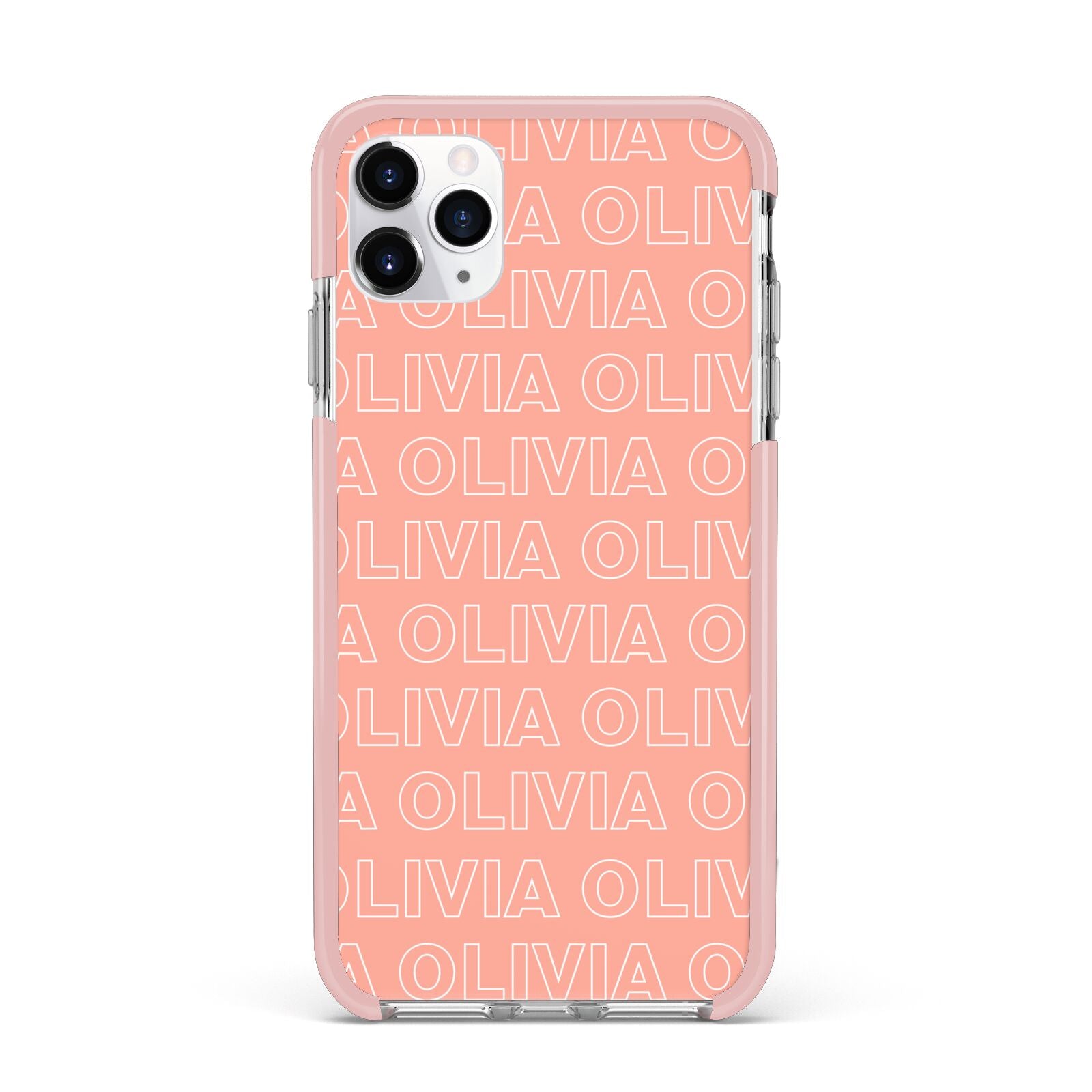 Personalised Peach Name iPhone 11 Pro Max Impact Pink Edge Case
