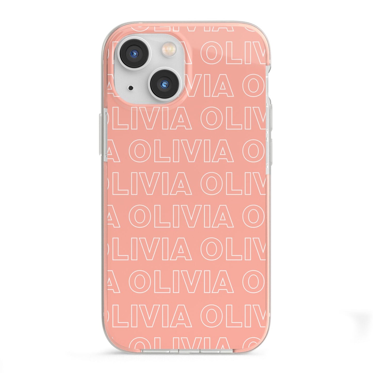 Personalised Peach Name iPhone 13 Mini TPU Impact Case with Pink Edges