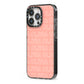 Personalised Peach Name iPhone 13 Pro Black Impact Case Side Angle on Silver phone
