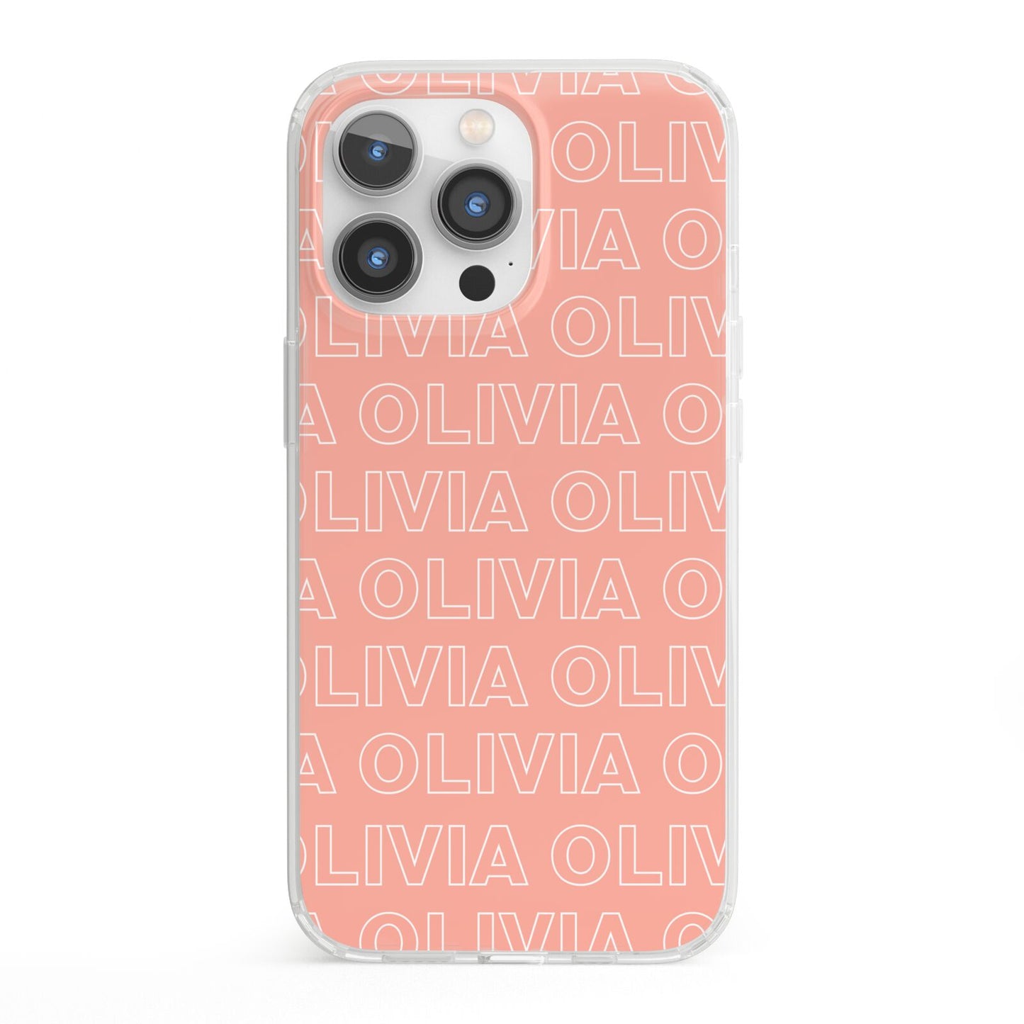 Personalised Peach Name iPhone 13 Pro Clear Bumper Case