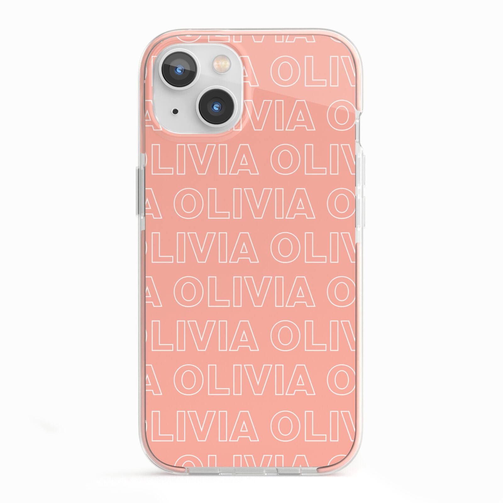 Personalised Peach Name iPhone 13 TPU Impact Case with Pink Edges
