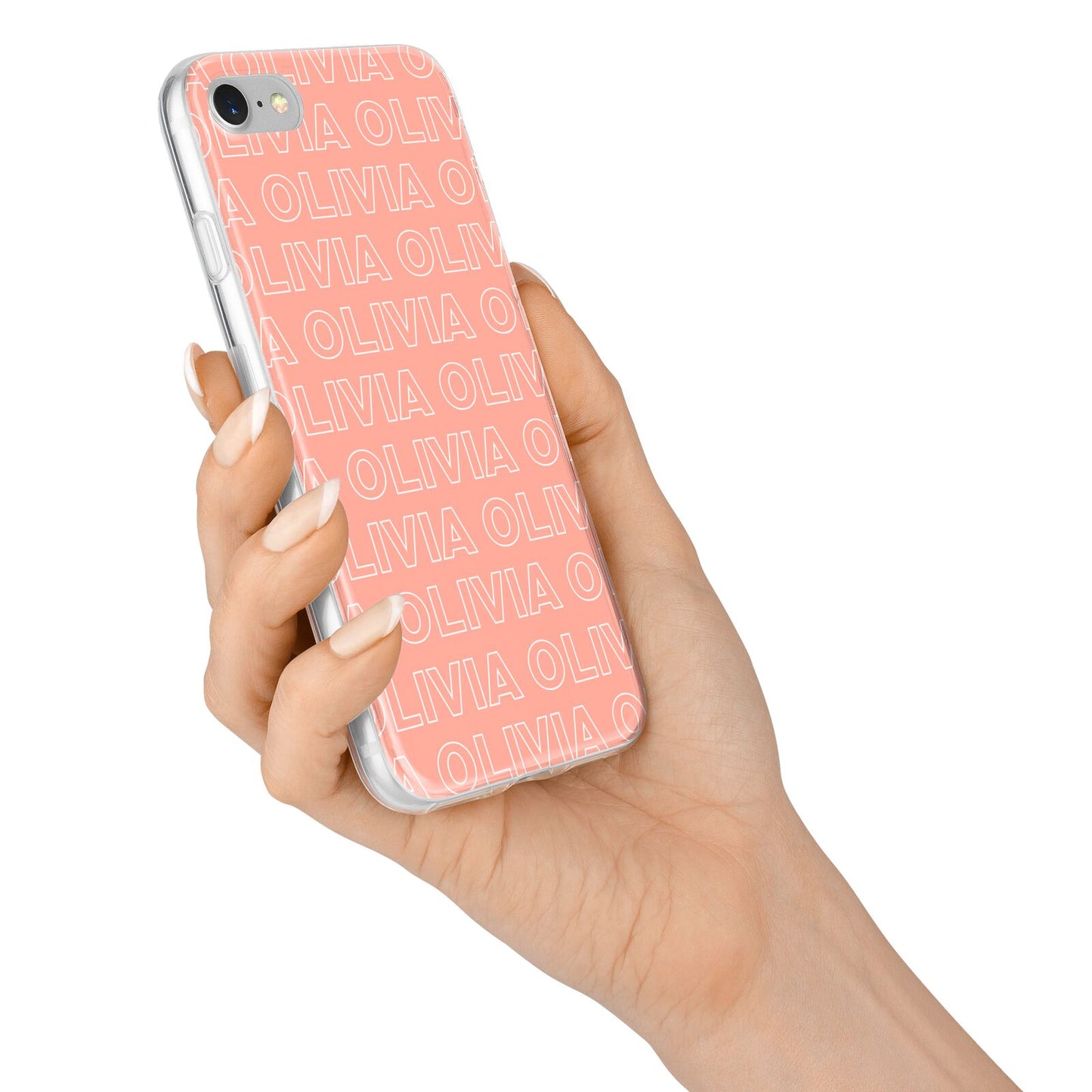 Personalised Peach Name iPhone 7 Bumper Case on Silver iPhone Alternative Image