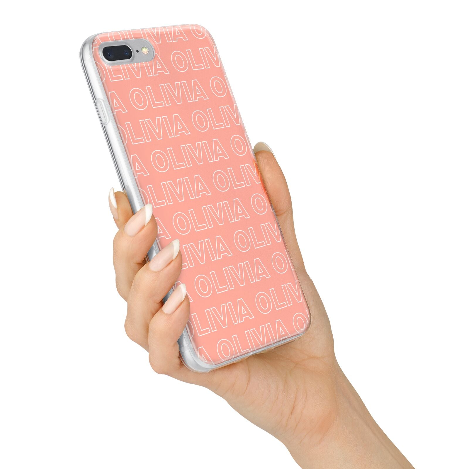 Personalised Peach Name iPhone 7 Plus Bumper Case on Silver iPhone Alternative Image