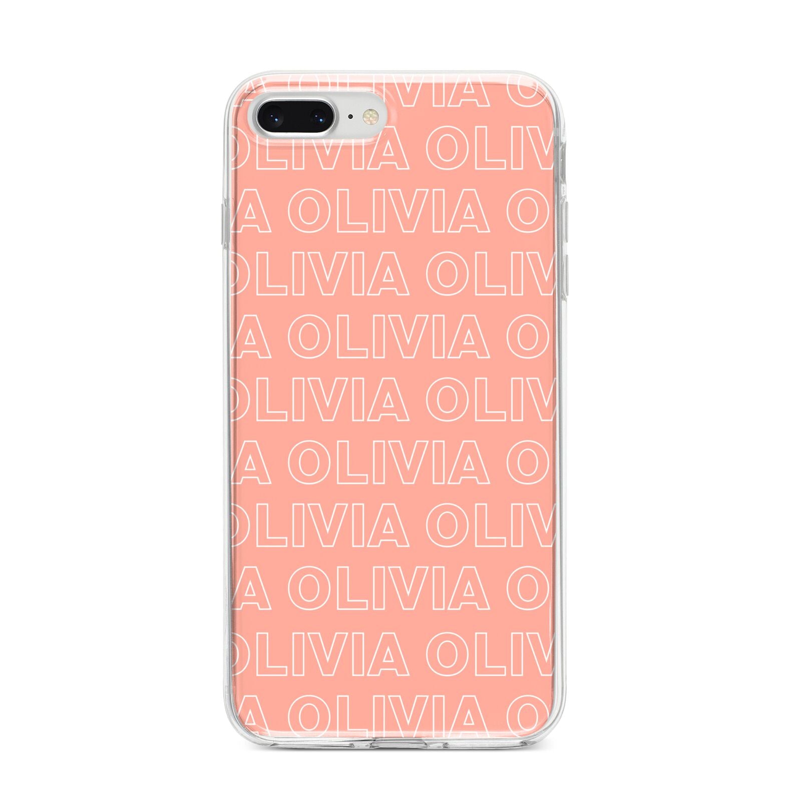 Personalised Peach Name iPhone 8 Plus Bumper Case on Silver iPhone