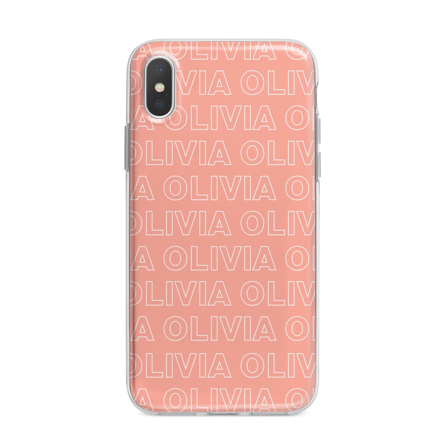 Personalised Peach Name iPhone X Bumper Case on Silver iPhone Alternative Image 1
