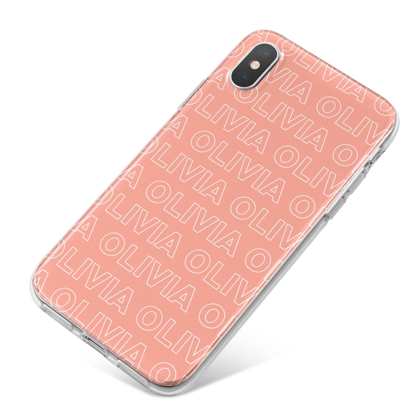 Personalised Peach Name iPhone X Bumper Case on Silver iPhone
