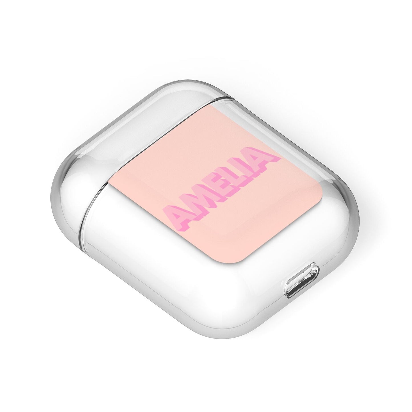 Personalised Peach Pink Name AirPods Case Laid Flat